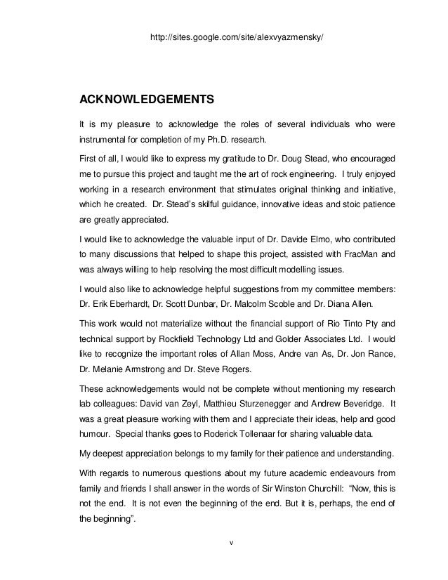 acknowledgement sample for phd thesis